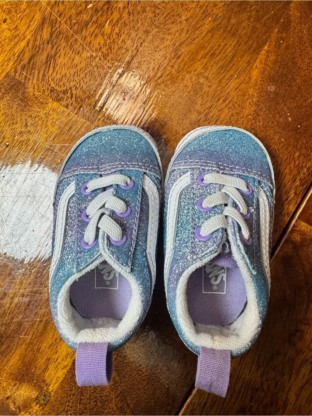 Vans Kids Glitter Teal & Purple Slip-On Style Sneakers
